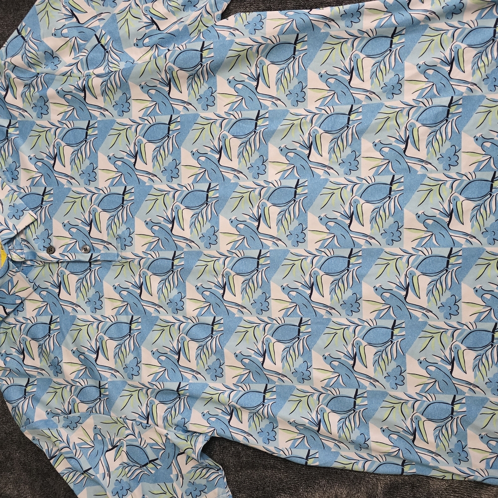 NICKLAUS Blue and Green Tropical Bird Polo Shirt